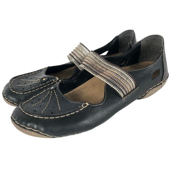 Rieker Shoes - RIEKER Antistress Leather Mary Jane Woven Strap Flats Women's 39 Black Comfort